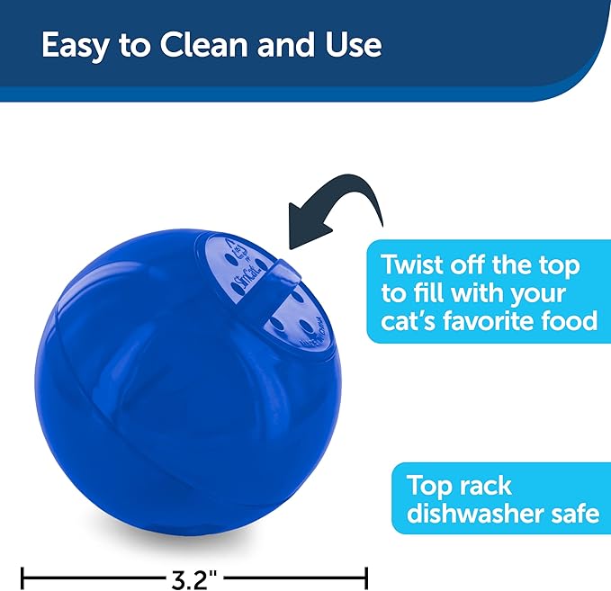 PetSafe SlimCat Interactive Feeder - Combines Play with Mealtime - Adjustable Portions - BPA-Free Plastic - Slow Feeder for Digestion - Lightweight, Dishwasher-Safe Toy - Blue