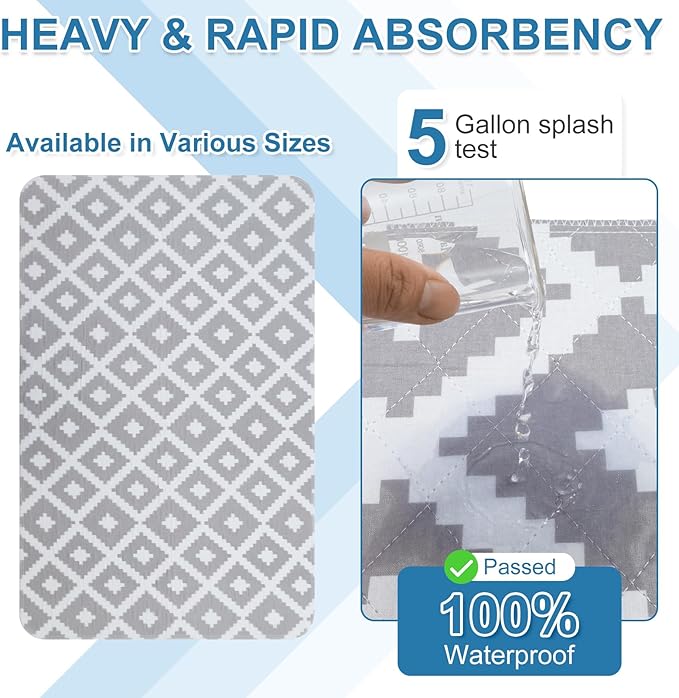 OUTCREATOR® Washable Bed Pads 34" x 56" (Pack of 2), Incontinence Mattress Protector, Anti-Slip Waterproof Underpads for Adults Kids Elderly Pets, Absorbency & Reusable Bedwetting Pads (Gray Geometry)