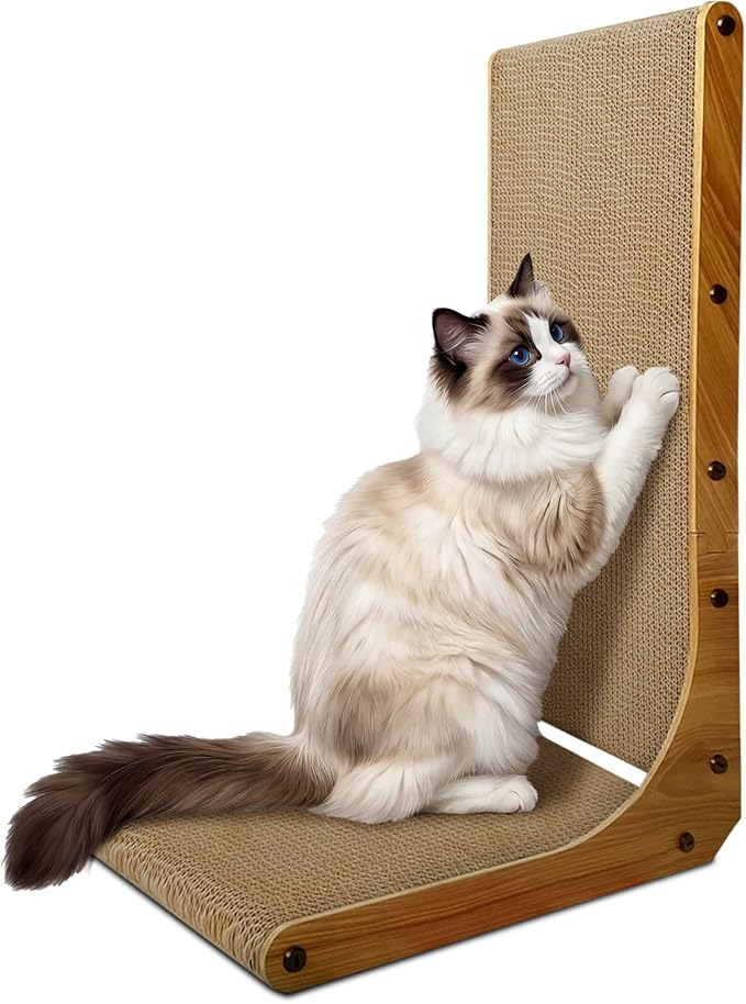 AGYM Cat Scratcher, 26 inch L Shape Cat Scratching Pad for Indoor Cats, Durable Sustainable Cardboard Scratcher, Recyclable Vertical Cat Scratch Pad to Protect Furniture, Large