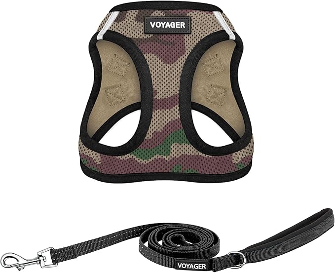 Best Pet Supplies Voyager Step-in Air All Weather Mesh Harness and Reflective Dog 5 ft Leash Combo with Neoprene Handle, for Small, Medium and Large Breed Puppies - Army Base, XL