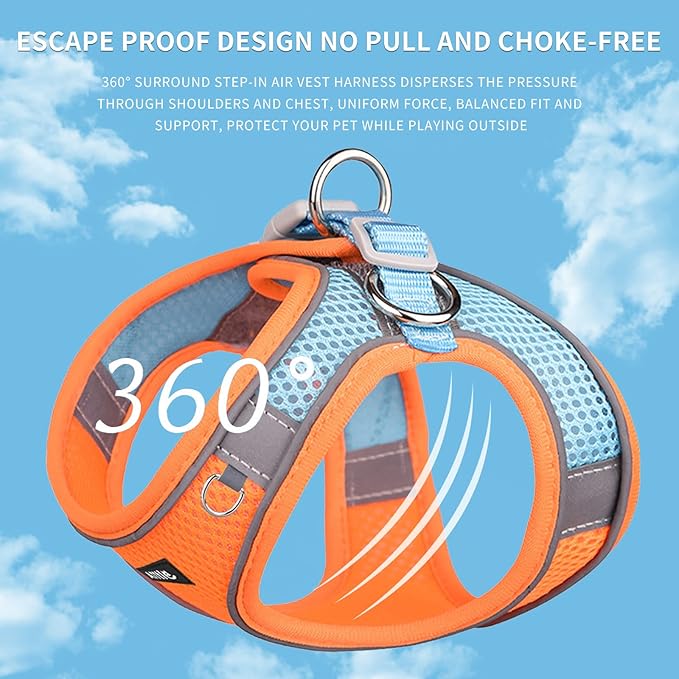 AIITLE Escape Proof Dog Harness - Step in Adjustable Dog Harness No Choke Over with Breathable Mesh and Quick-Release Buckle for All Weather- Outdoor Walking, Training for Medium Dogs Orange XL