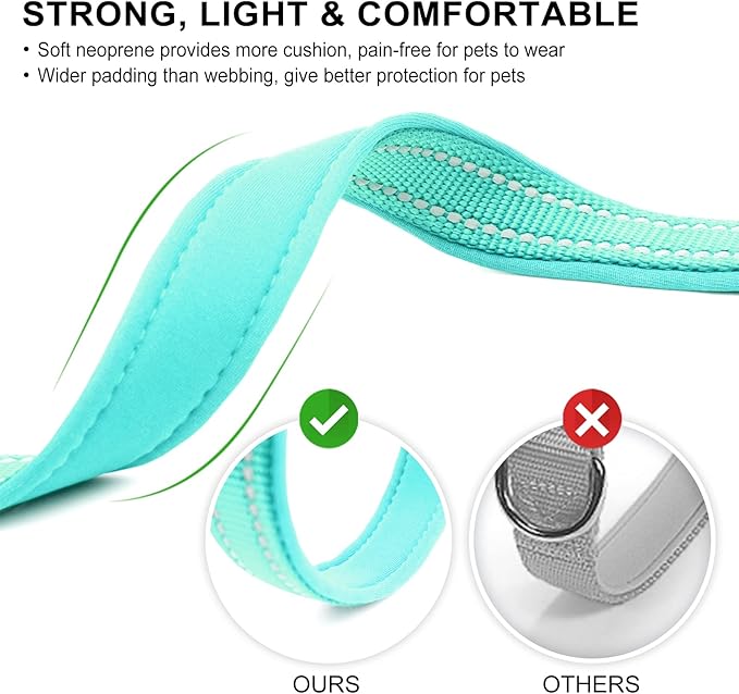 azuza Reflective Dog Collar with Airtag Holder, Soft Neoprene Padded Pet Collar with ID Tag Ring, Adjustable for Medium Dogs,Teal,M