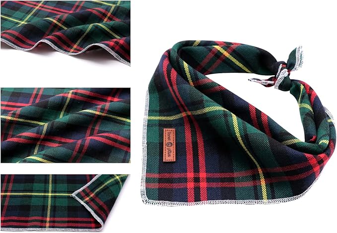 Lionet Paws Christmas Dog Bandana Washable Cotton Handkerchief Scarf Triangle Green Bandanas for Medium Large Dogs Girl Boy