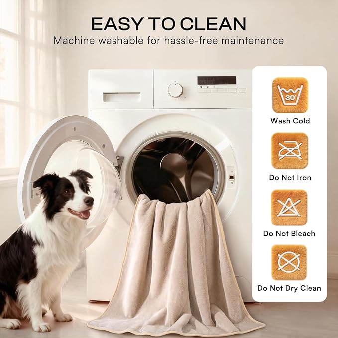 Luciphia Waterproof Pet Blanket, Liquid Pee Proof Dog Blanket for Sofa Bed Couch, Reversible Sherpa Fleece Furniture Protector Cover for Small Medium Large Dogs Cats, Khaki+Beige Medium（57" x 40"）