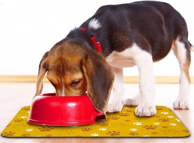 Dog Food Mat, Absorbent Water Bowl Mats Cat Pet Feeding Placemats Yellow 17 * 30 inch