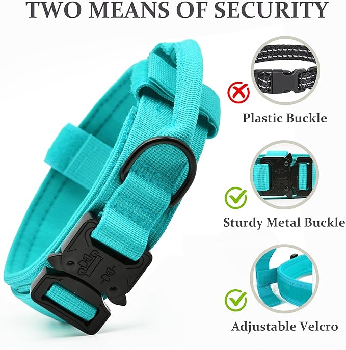 Tactical Dog Collar, Adjustable Military Training Nylon Dog Collar with Control Handle and Heavy Quick-Release Metal Buckle for Small Medium Large Dogs, Blue L