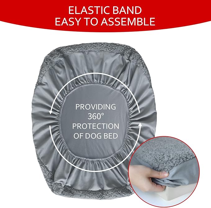 Dog Bed Covers Soft Plush Replacement Washable, Waterproof Pet Mattress Bed Liner Grey 44x35 Inches, for Dog/Cat, Cover Only