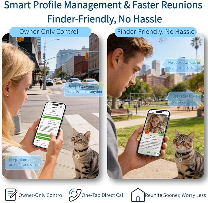 Peace of Mind for Cat Owners: 2-Pack QR ID Tags. The Microchip Backup That Talks. Scan for Instant Contact & Medical Info - Always Free (Blue&Blue, for cat - 1")