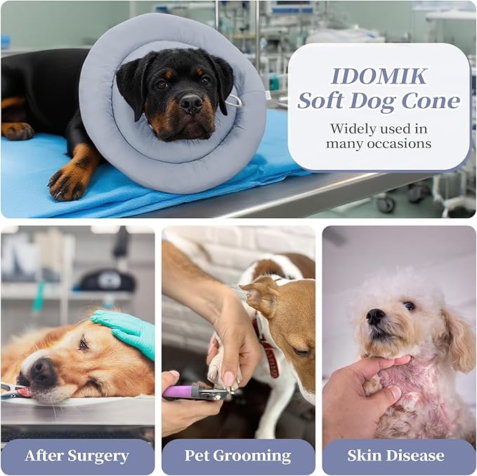 IDOMIK Dog Recovery Collar, Waterproof Soft Dog Cone After Surgery, Comfy Protective Elizabethan Collar Alternative for Dogs Cats, Adjustable Pet Neck Donut Cone Anti-Licking Biting Wounds,Blue,XL