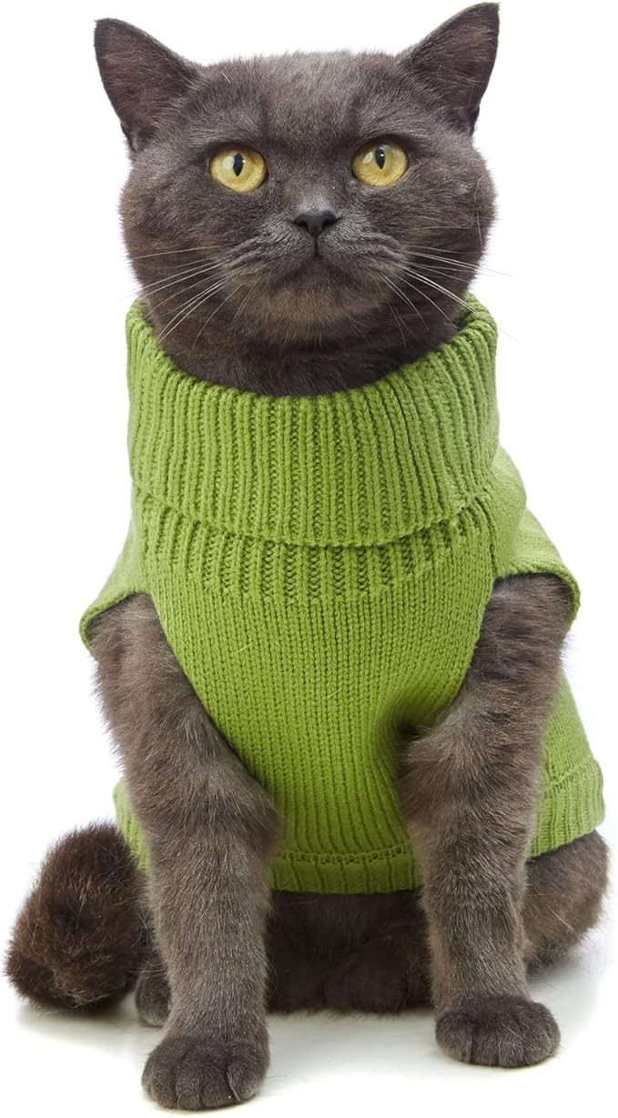 Stretchy Cat Sweater - 17 Colors & 6 Sizes | Snug Winter-Ready Knit for Boy/Girl Cats & Kittens(Green, Medium)