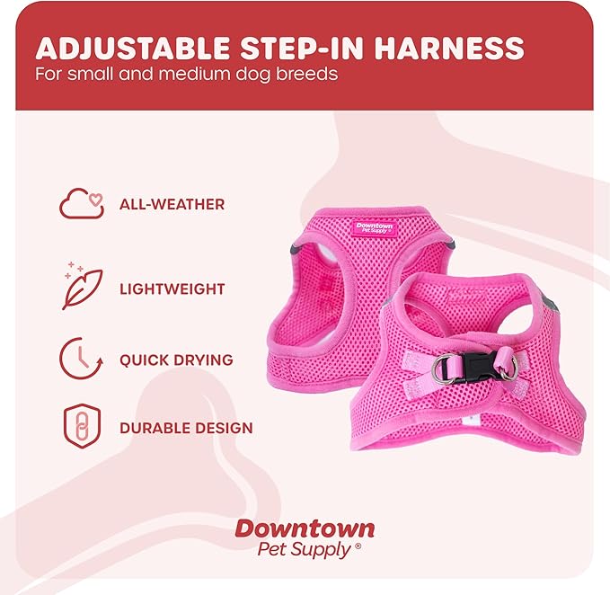 Downtown Pet Supply Step-in Dog Harness – No Pull, Adjustable Padded Mesh with Reflective Trim, Secure Buckle Strap – Comfortable & Breathable Small Dog Harness, XX-Small, Pink