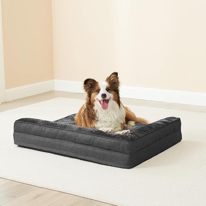 EHEYCIGA Memory Foam Dog Bed Large Size Dogs, Orthopedic Dog Bed Large with Washable Removable Cover, Waterproof Pet Sofa Couch with Nonskid Bottom, 36x27x6, Dark Grey