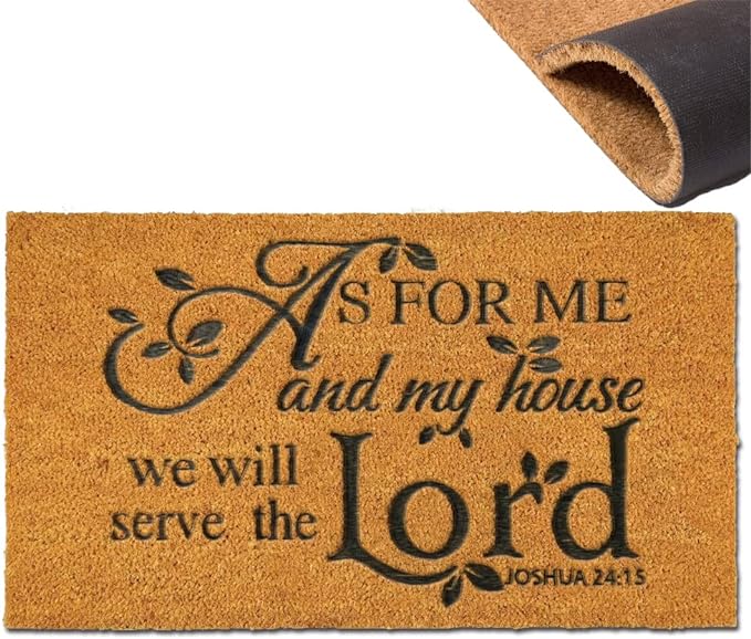 Coir Door Mat Outdoor Mats For Home Entrance,As FOR ME and My House We Will Serve The Funny doormats,Front Door mat,Indoor Entrance Embroidered Welcome Rubber Rugs Christmas Home Decoration 30”x 18”