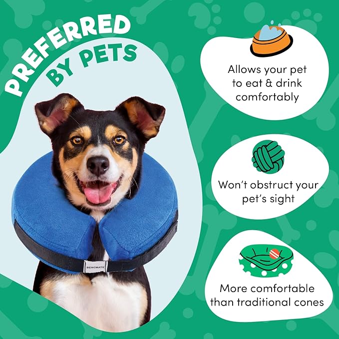 BENCMATE Inflatable Dog Cone Collar Alternative, Soft Dog Cone for Small Medium Large Dogs and Cats, Neck Recovery ECollar Donut Collar After Surgery (XXLarge, Blue)