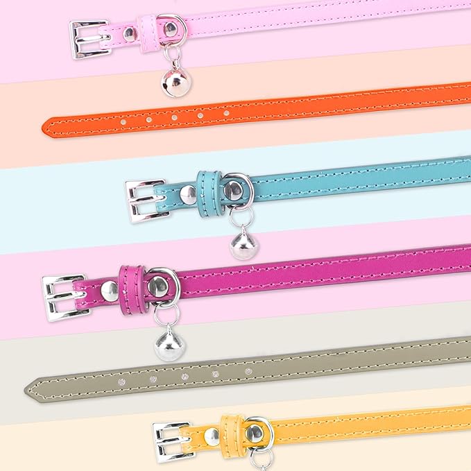 PUPTECK 2 PCS Soft Genuine Leather Cat Kitten Collar with Bells Adjustable for Girl Boy Cats Puppy - Pale Turquoise, Navy Blue