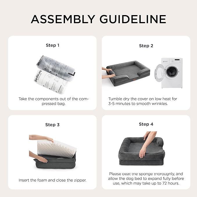 Bedsure Orthopedic Dog Bed for Extra Large Dogs - XL Plus Waterproof Dog Sofa Beds, Supportive Foam Pet Couch Bed with Removable Washable Cover, Waterproof Lining and Nonskid Bottom, Dark Grey