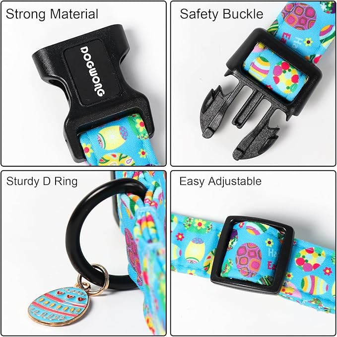 DOGWONG Easter Dog Collar, Cute Easter Egg Pet Collar Durable Holiday Girl Boy Adjustable Cotton Dog Collars with Quick Release Buckle for Puppy Medium Large Dogs,L Visit the Elegant little tail Store