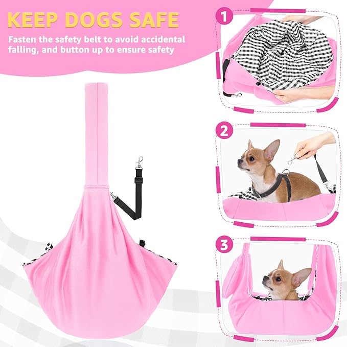 SlowTon Dog Carrier Sling - Thick Padded Shoulder Strap Adjustable Dog Carriers for Small Dogs, Puppy Carrier Purse for Pet Cat with Front Zipper Pocket Safety Belt Machine Washable (PI, S)