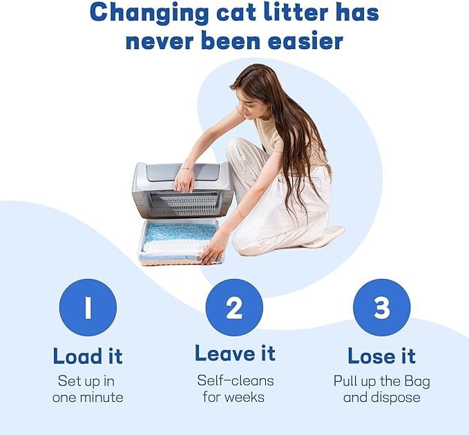 Crystal Cat Litter and Disposable Litter Trays （3 Sets） Compatible with Petsafe Scoop-Free Classic/Legacy/Smart Litter Boxes, Triple Leak Proof Design (3 pcs Blue)