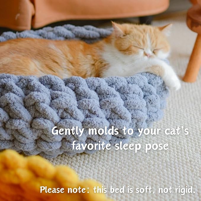 Cat Nest Bed - Premium Self Warming Handwoven Washable Extra Soft Round Cave House for Indoor Kitten & Kitty, Small & Large (DGreen,Medium)