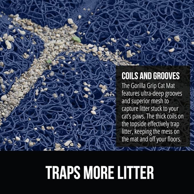 GORILLA GRIP Cat Litter Box Mat, 47x35, Water Resistant, US Designed Kitty Litter Trapping Mats, Easy to Clean, Scatter Control, Less Mess and Clean Floors, Kitten Supplies for Indoor Cats, Navy Blue