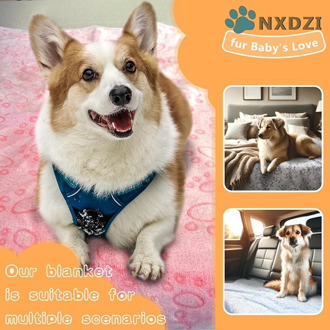 3 Pack Dog Blankets for Small Dogs, 23''x16'' Washable Dog Blanket, Soft Pet Blankets for Cat、Rabbit、Guinea Pig Small Animal Fleece Bedding Cute Claw Pattern Rabbit Bedding