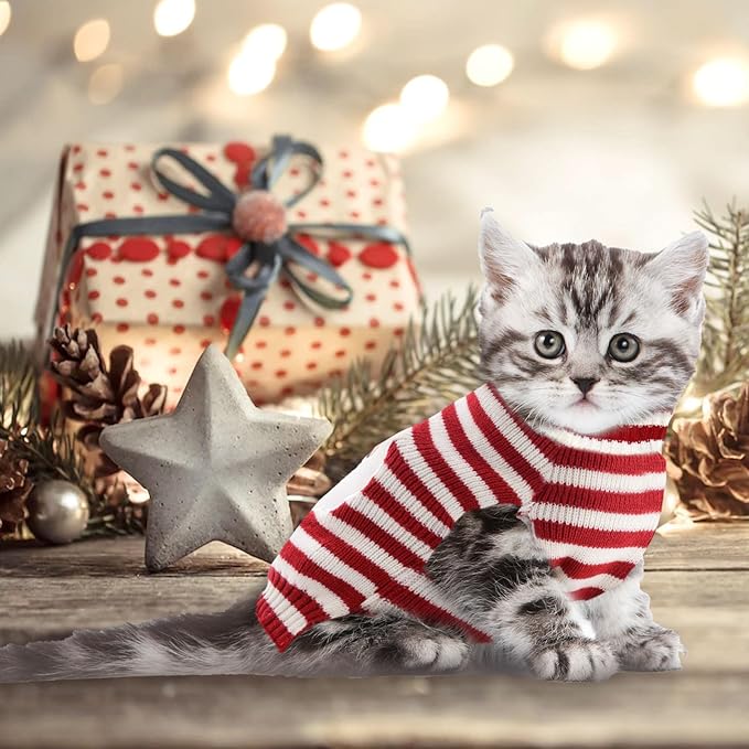Dog Christmas Sweater Xmas Pet Clothes Cute Striped Santa Claus Costume Holiday Puppy Cat Jumpers Outfits New Year Gifts for Small Medium Large Dogs (M, Red White Stripe Santa Claus)