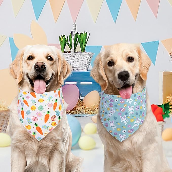 Easter Dog Bandana Large 2PCS, Colorful Scarf for Boy and Girl, Durable Triangle Reversible Bibs Handkerchief for Puppy Pet