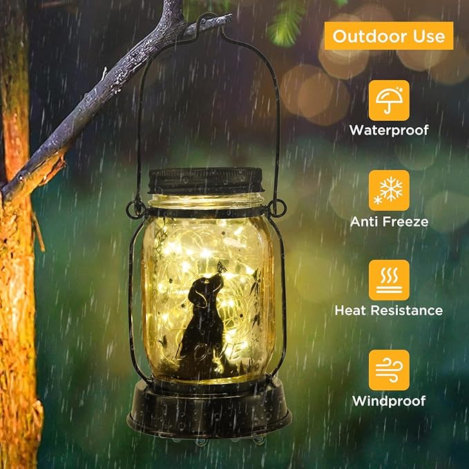 kyoryuger Dog Solar Lanterns 3in1 Dog Light Garden Decor Gifts for Women Mom Grandma Unique Teen Girl Gifts for Dog Lovers Decorative Pet Memory Lanterns for Yard Lawn Patio 2 Pack