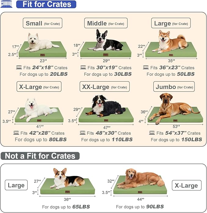 Outdoor Dog Bed for Small Dogs & Cats, Waterproof Dog Crate Mat Orthopedic Egg Crate Foam with Washable Removable Oxford Cover, Light Green