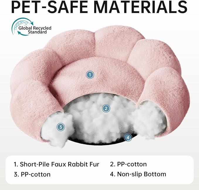 OhGeni 20 inches Calming Donut Dog & Cat Bed for Small Pets, Warming Comfort Fluffy Short Pile Fur, Durable Machine Washable, Cute Round Bed for Puppy and Kitten, Pink