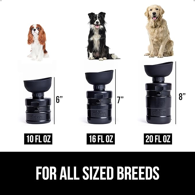 GORILLA GRIP Dog Water Bottle, Portable Water Bowl Dispenser for Dogs, 20 oz Leak Proof Pet Travel Squeeze Bottles Food Grade Silicone, Pet Stocking to Go Puppy Essentials, Black