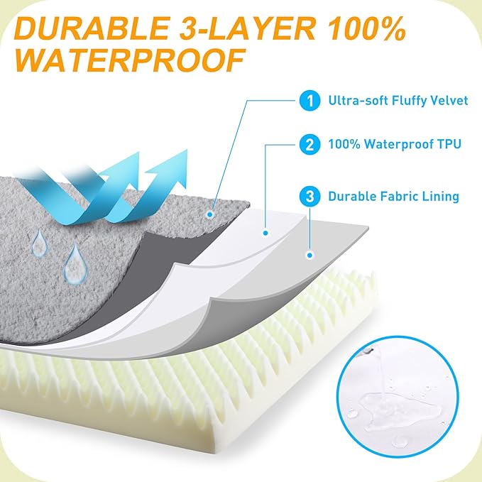 KSIIA Orthopedic Dog Bed - Waterproof, Large Size, Plush, Washable, Egg Crate Foam, Removable Cover, Non-Slip Bottom, 44 x 32 Inch, Gray