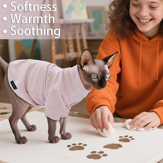 Fleece Sphynx Cat Clothes Soft Hairless Cat Clothes Pullover Cat Sweater for Chihuahua All Season Light and Warm Kitten Cloth for Cats Only Puppy Clothes Small Dog Sweater (Pink, 2XL)