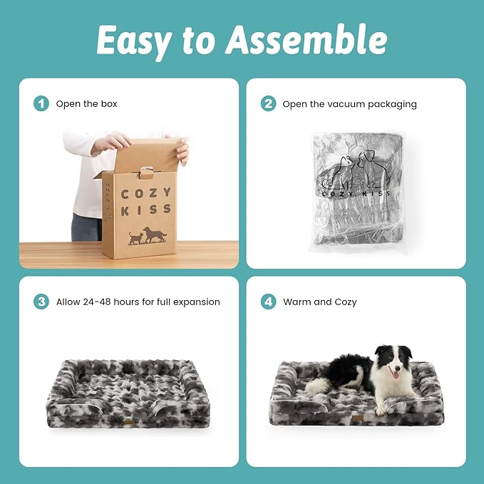 Orthopedic Dog Bed for Medium Small Size Dog, Soft and Warm Faux Fur Sofa for Pet Up to 40 lbs, Foam Bolster Anti-Slip Couch with Washable Removable Cover, M 30x20x6.5 inch, Tie Dye Grey