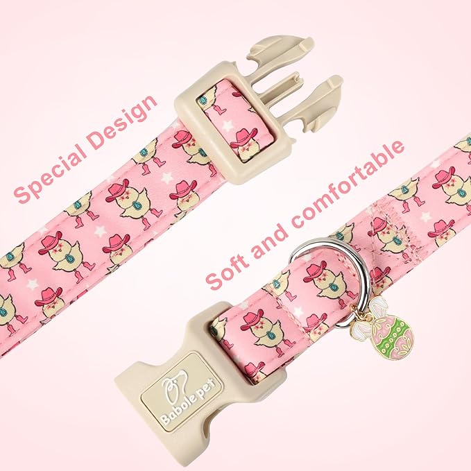 Easter Dog Collar for Small Dogs - Cowgirl Chick Easter Collars for Dogs, Pink Girl Dog Collar, Adjustable Spring Holiday Pet Collars with Quick Release Buckle XS