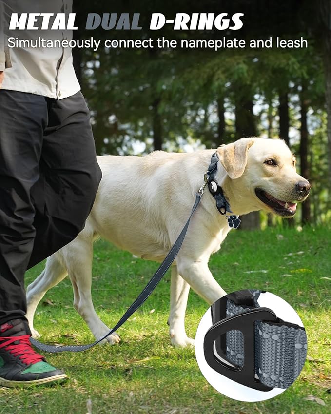 Joytale Airtag Dog Collar, Reflective Pet Collar with Waterproof AirTag Holder, Dual D-Rings, Soft Padded Adjustable for Medium Dogs, Gray, M