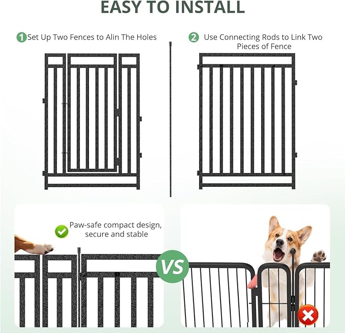 Dog Playpen Dog Fence Outdoor for Yard 47" H with 24 Panels Sturdy Portable Puppy Playpen for Indoor Outdoor RV Camping Use - Black Silver