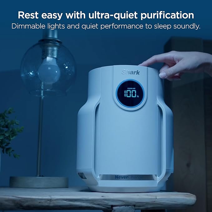 Shark Air Purifier for Home, NeverChange Compact Pro, for Bedroom, Nursery, Home Office, Dorm, HEPA-Exceeding Filter, Captures Pollutants, Pet Dander, Dust, Odor, Smoke, and More, HP072PL, Lilac