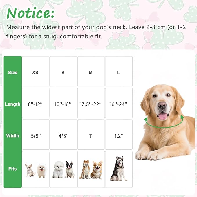 St. Patrick's Day Dog Collar,Pink Bow with Lucky Shamrock Puppy Collar,Adjustable Spring Cotton Collars Gifts for Small Medium Large Dogs,Dog Accessories M
