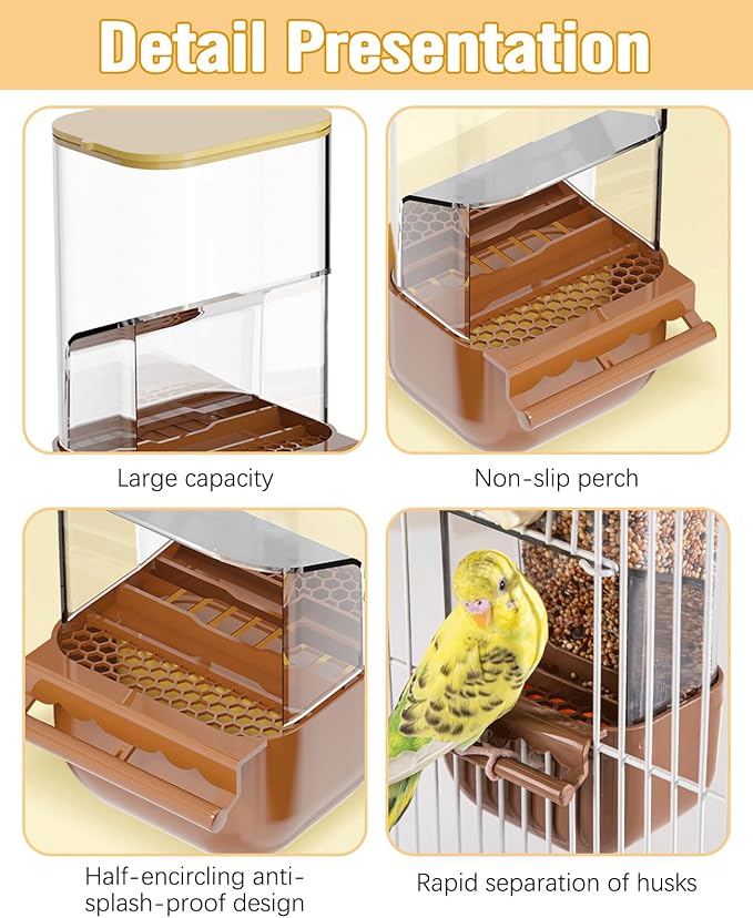 BNOSDM No Mess Bird Cage Feeders Automatic Bird Feeder Parrot Cage Accessories Transparent Seed Food Container with Perch for Finches, Parakeets, Budgies, Lovebirds, Cockatoos, Canaries（Purple）