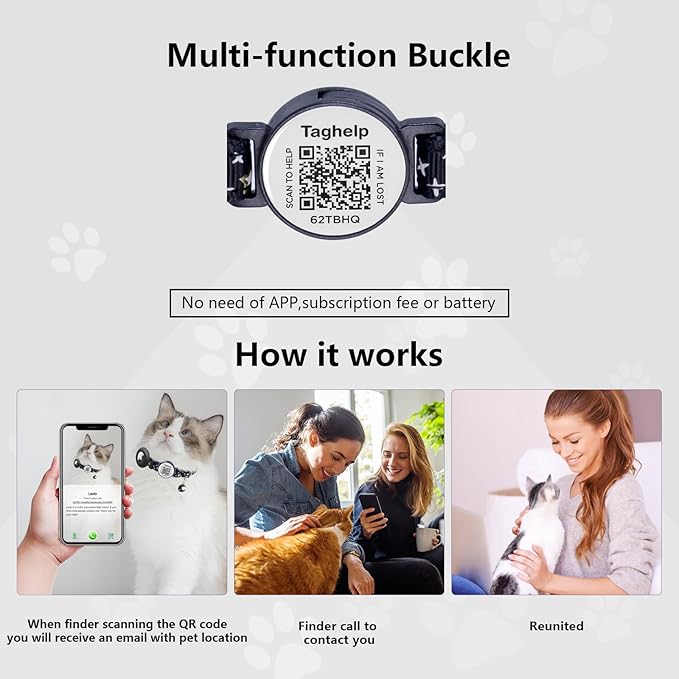 Stars and Moon AirTag Cat Collar with AirTag Holder,Air Tag Cat Collar for Apple. Solid & Safe, Pet Collar, Breakaway Cat Collar, Scan QR for Instant Location Alerts.NO APP(Black)