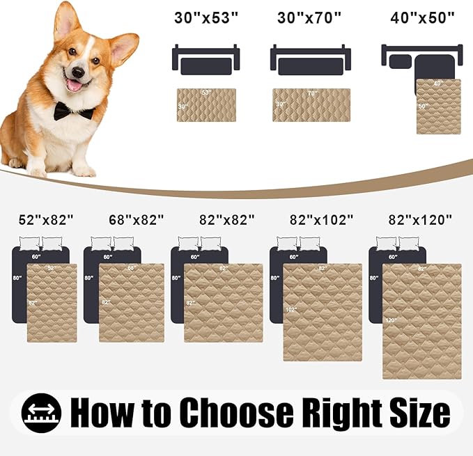 Smiry Waterproof Dog Bed Cover Blanket, Soft Reversible Pet Blanket, Washable Leakproof Cats Dogs Couch Cover for Sofa, Couch, Furniture (82x120 Inch, Camel/Beige)