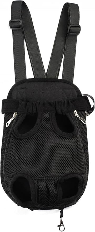 Pet Dog Puppy Cat Carrier Five Holes Backpack Double Shoulder Straps Canvas Cotton Front Chest Backpack Bag(Black, Large)