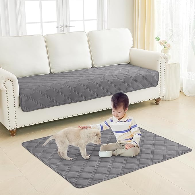 Smiry Waterproof Dog Bed Cover Blanket 40x70, Soft Reversible Pet Blanket, Washable Leakproof Cats Dogs Couch Cover for Sofa, Couch, Furniture, Grey/Light Grey