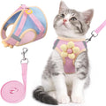Cat Harness and Leash Set for Walking Escape Proof, Adjustable Kitten Harness Breathable Mesh with Reflective Strips Harness with Flower for Kitty Puppy Bunny