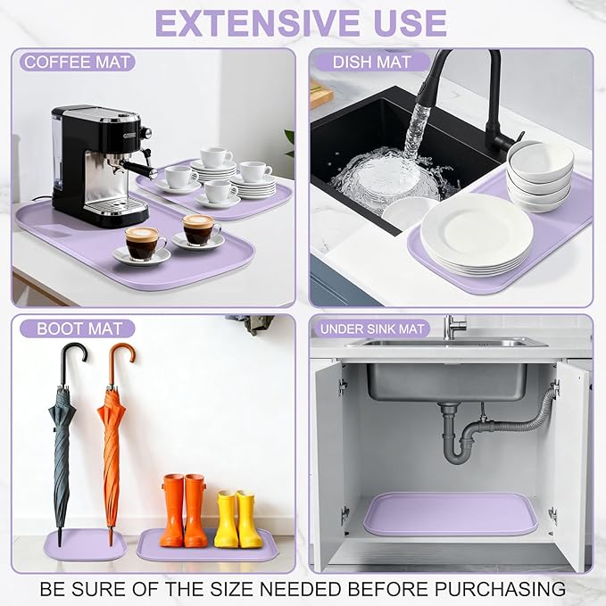 Silicone Pet Food Mat with Raised Edge for Food and Water Bowl, Dog Feeding Mats, Cat Food Trays for Floor Waterproof, Rubber Tray for Dogs and Cats, 19 x 12 x 0.7 Light Purple