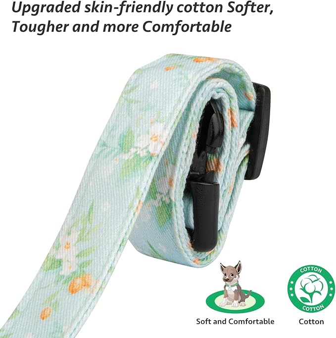 Cotton Handmade Dog Collar Cute and Distinctive Patterns Light Green Flower with Pendant for Girl Boy Dogs Collars M