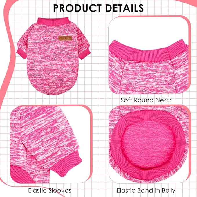 3 Pack Dog Sweaters for Small Dogs Girl Boy Winter Fleece Clothes Warm Soft Dog Sweatshirt Outfit for Dogs Cats Pet Apparel (Rose+Red+Pink, X-Small)