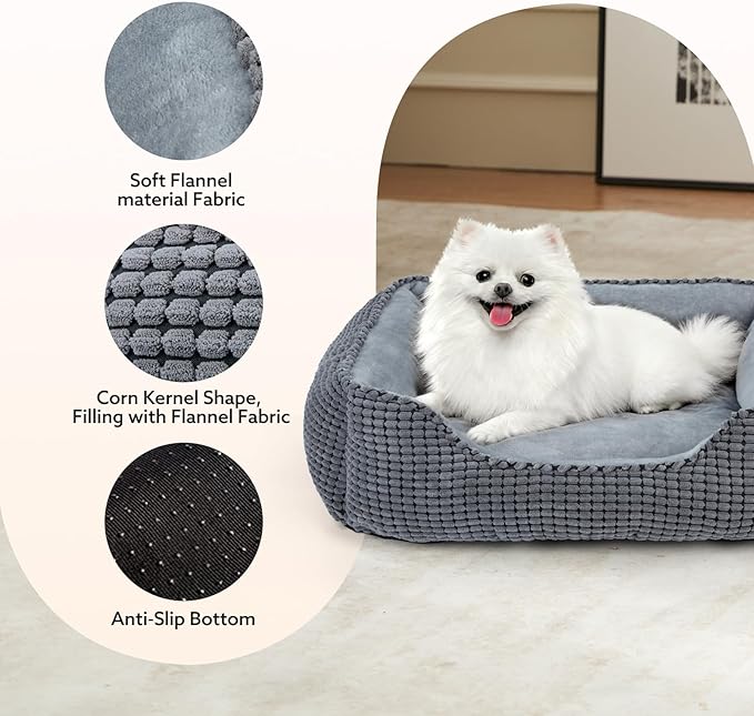 MIXJOY Dog Beds for Medium Dogs Washable, Rectangle Pet Bed Medium Size Dog, Orthopedic Sleeping Pet Sofa Bed, Soft Calming Cat Beds for Indoor Cats, Anti-Slip Bottom with Multiple Size (25'', Grey)